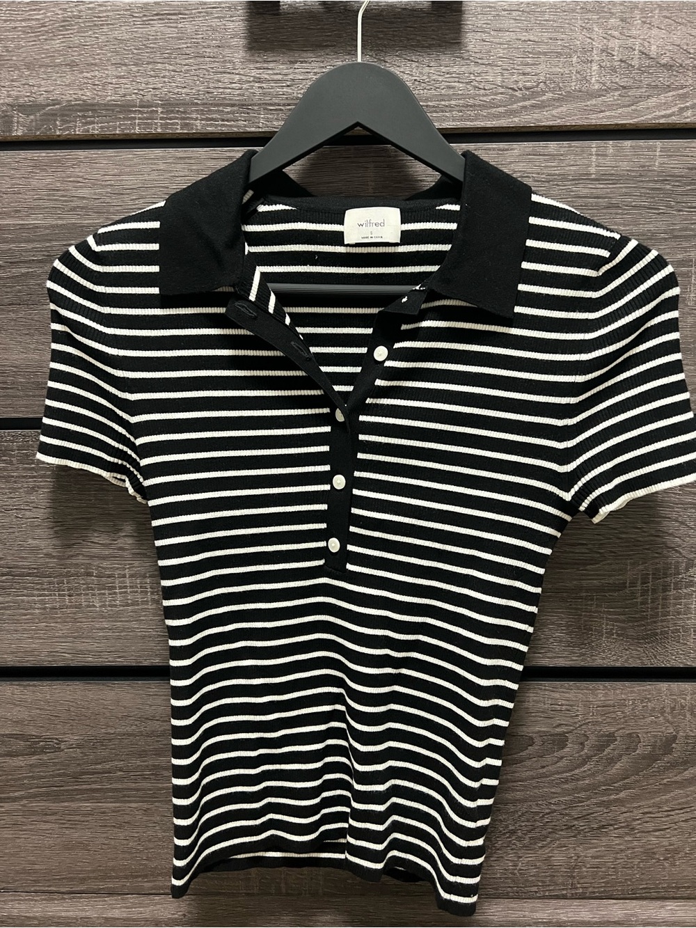 Wilfred Black & White Striped Polo Knit Tee